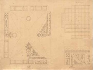 Klenze, Leo von; St. Petersburg (Russland); Eremitage - Saal M EG - Parkettboden u. Plafond (Ansicht, Teilansicht, Detail)