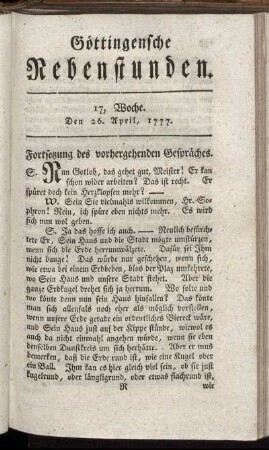 17. Woche. Den 26. April, 1777