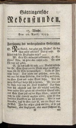 17. Woche. Den 26. April, 1777