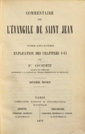 Commentaire sur l'Evangile de Saint Jean, 2