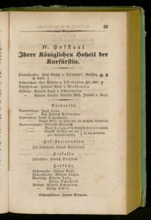 IV. Hofstaat Ihrer königlichen Hoheit der Kurfürstin.