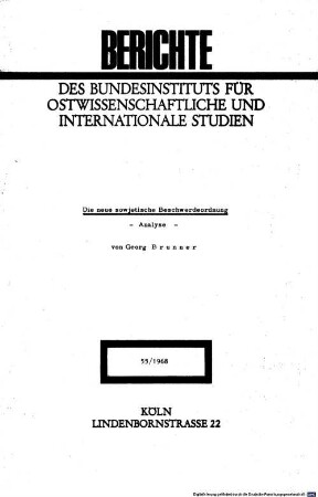 Die neue sowjetische Beschwerdeordnung : Analyse