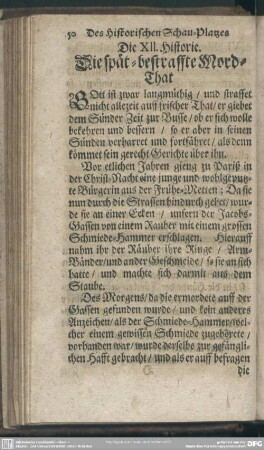 Die XII. Historie. Die spät-bestraffte Mord-That