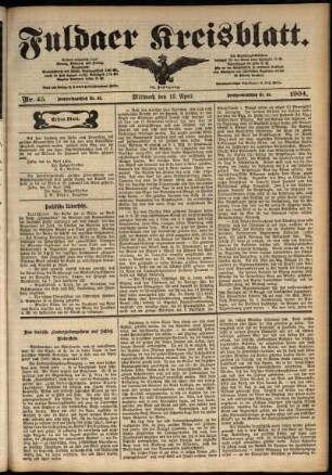 Erste Ausgabe vom Mittwoch, den 13. April 1904.