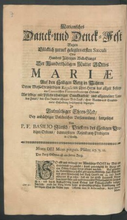 Marianisches Danck- und Denck-Fest ...