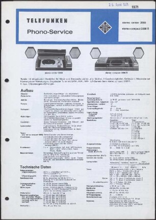 Bedienungsanleitung: Telefunken Phono-Service stereo center 2080 und stereo compact 2080 R