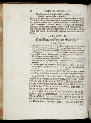 Titulus IV. Von Kinder-Gelt und Erbe-Gelt