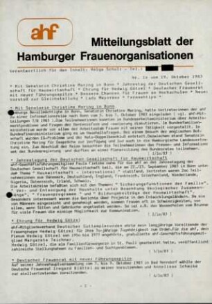 Mitteilungsblatt der Hamburger Frauenorganisation