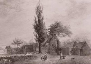 Dresden-Löbtau. Ehemaliges Kanonenbohrwerk an der Weißeritz, erb. 1765 ("vor dem Freiberger Schlage"). Gesamtansicht, Stadtmuseum Dresden, Aquarell, 1869
