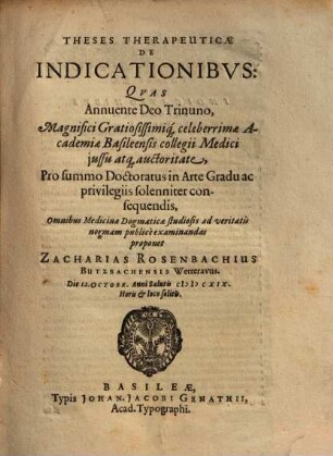 Theses Therapeuticae De Indicationibvs [Indicationibus]