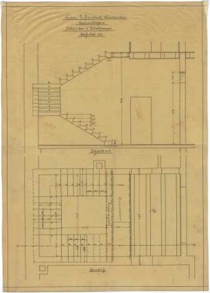 Billing, Hermann; Karlsruhe, Amalienstr. 53; Haus Bausback - Treppe zum 1. OG, Detail (Grundriss; Schnitt)
