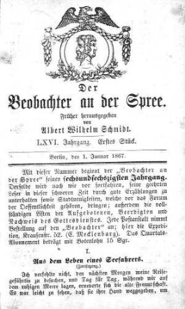 1. Stueck, 1. Januar 1867