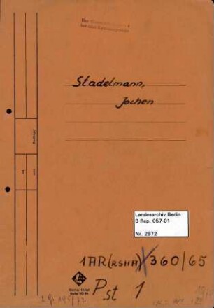 Personenheft Jochen (Joachim) Stadelmann (*12.11.1908), SS-Hauptsturmführer