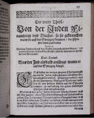 Das I. Capittel. Was der Jud alsbald anfängt/ wann er auß der Synagog kompt