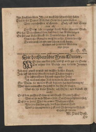 Die hochbetrübte Frau Mutter.