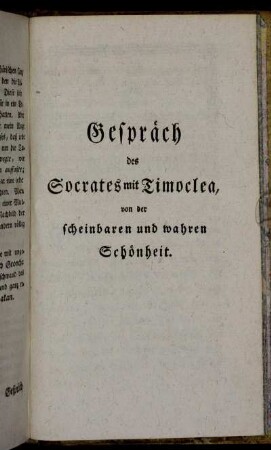 Gespräch des Socrates mit Timoclea, von der scheinbaren und wahren Schönheit.
