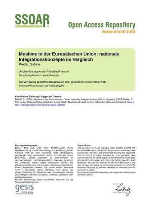 Muslime in der Europäischen Union: nationale Integrationskonzepte im Vergleich