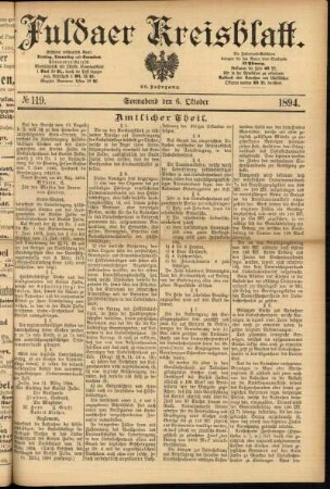 Erste Ausgabe vom Samstag, den 06. Oktober 1894.