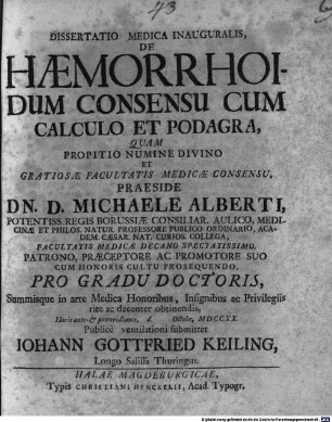 Dissertatio Medica Inauguralis, De Haemorrhoidum Consensu Cum Calculo Et Podagra