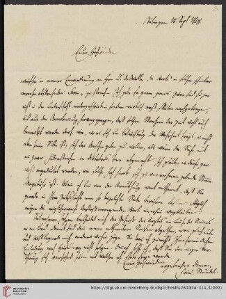 Korrespondenz Christian Friedrich Steudel / Carl Ullmann: Brief von Johann Christian Friedrich Steudel an Carl Ullmann