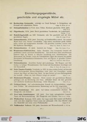 Einrichtungsgegenstände, geschnitzte und eingelegte Möbel (Nr.: 660-796)