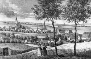 Mügeln. Ortsansicht (am Horizont Windmühle in Limbach)