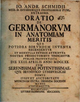 Oratio de Germanorum in anatomiam meritis