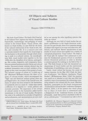 Of objects and subjects of visual culture studies