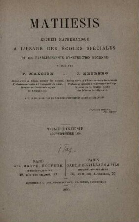 TOME DIXIÉME AOUT - SEPTEMBRE 1890