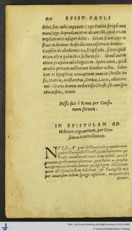 In Epistolam ad Hebraeos argumentum.