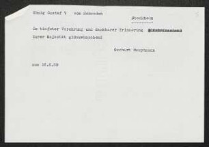 Brief von Gerhart Hauptmann an Gustaf 
