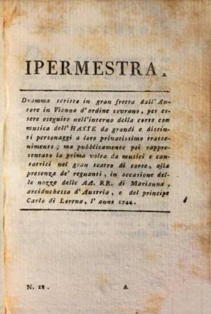 Opere, [6,3]. Opere ; 18. Ipermestra