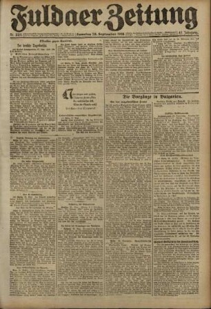 Erste Ausgabe vom Samstag, den 28. September 1918.