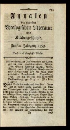 Sechs und vierzigste Woche