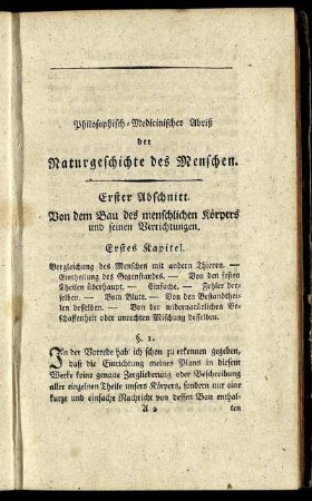 Erster Abschnitt. Von dem Bau des menschlichen Körpers und seinen Verrichtungen. Erstes Kapitel.