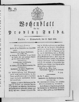 Nr. 15, Ausgabe vom 13. April 1833