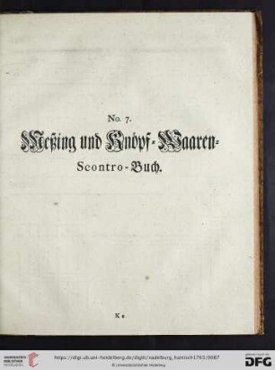 No. 7. Meßing und Knöpf = Waaren = Scontro - Buch