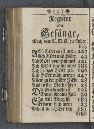 Register Der Gesänge, Nach dem A.B.C. zu finden.