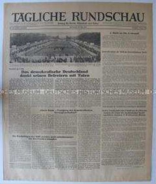 Tageszeitung "Tägliche Rundschau" u.a. zum Staatsakt in der DDR anlässlich des Jaherstages der Befreiung vom Faschismus