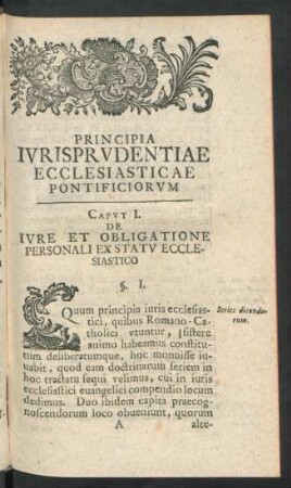 Caput I. De Iure Et Obligatione Personali Ex Statu Ecclesiastico