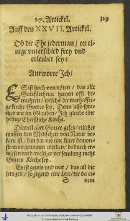 Auff den XXVII. Artickel