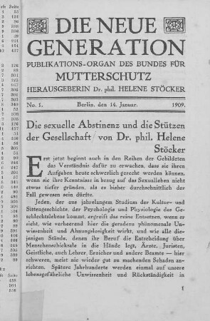 Die sexuelle Abstinenz und die Stützen der Gesellschaft/ von Dr. phil. Helene Stöcker