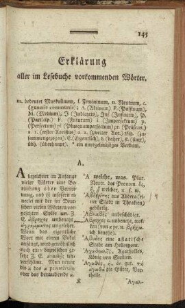 Erklärung aller im Lesebuche vorkommenden Wörter.