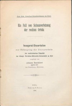 Ein Fall von Schussverletzung der rechten Orbita