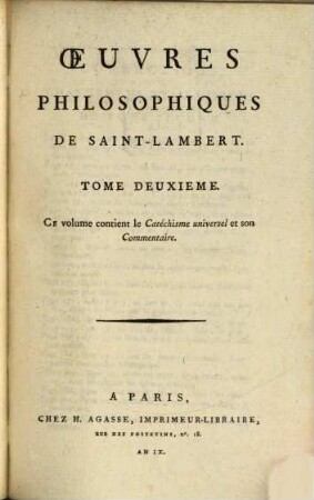 Oeuvres philosophiques de Saint-Lambert, 2. Catéchisme universel et son commentaire