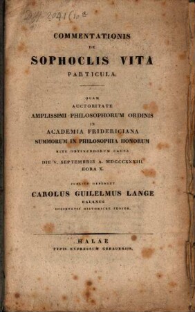 Commentationis de Sophoclis vita particula