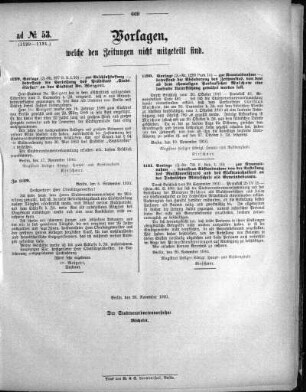 Anlage: ad No. 53 (1129-1131), Vorlagen, welche den Zeitungen nicht mitgeteilt sind