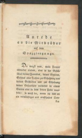 Anrede an die Mitbrüder auf dem Spazziergange