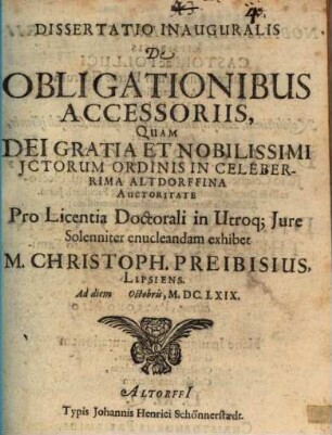 Dissertatio Inauguralis De Obligationibus Accessoriis