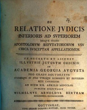 De Relatione Jvdicis Inferioris Ad Svperiorem Deqve Inani Apostolorvm Refvtatoriorvm Vsv Circa Svsceptam Appellationem